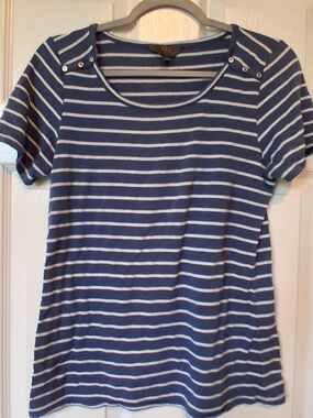 Mix Blue and White Striped Short Sleeve Top with Shoulder Studs